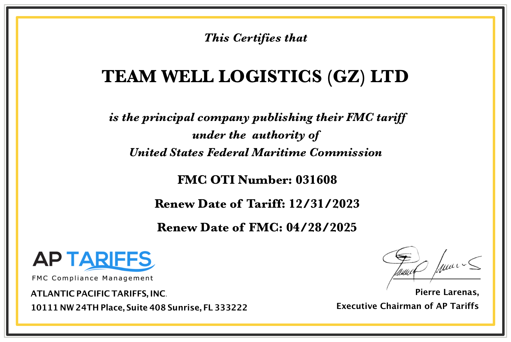 FMC Certificate